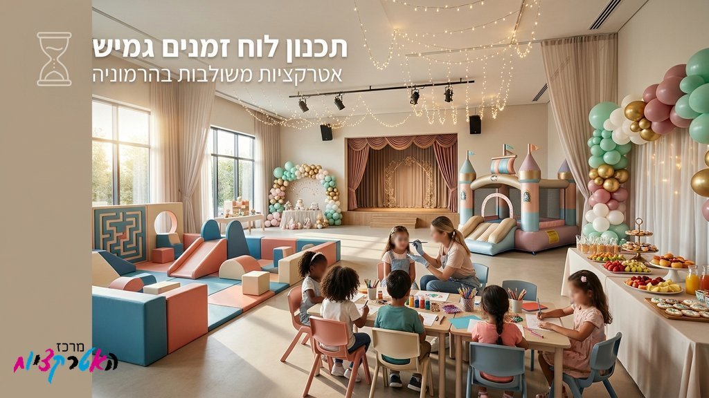 אולם אירועים לילדים עם עמדות משחק ואטרקציות