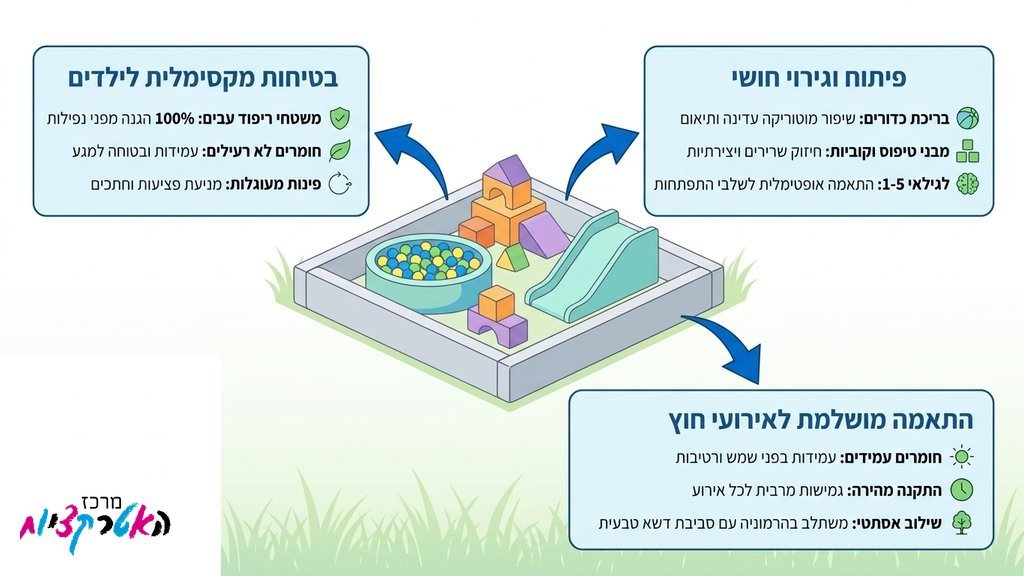 מתחם ג'ימבורי לאירועים עם מתקנים רכים וצבעוניים