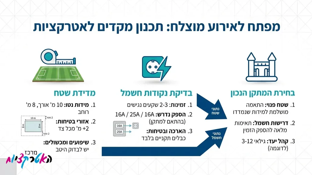 ייעוץ מקצועי והתאמת מידות שטח עבור מתנפחים לאירוע