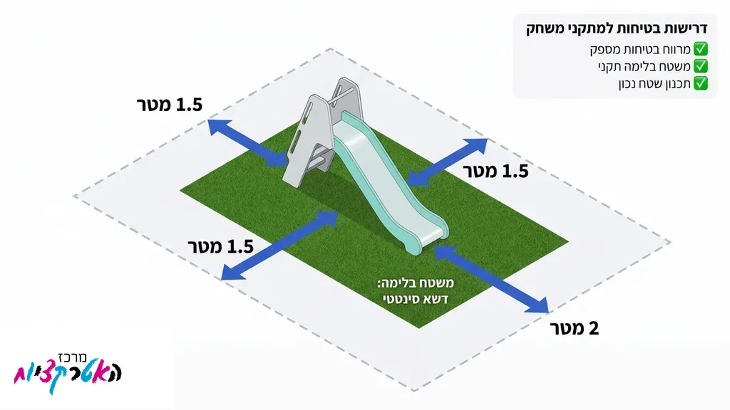 מגלשת טיפוס מותקנת בצורה בטיחותית על גבי דשא סינטטי עם מרווחים תקניים
