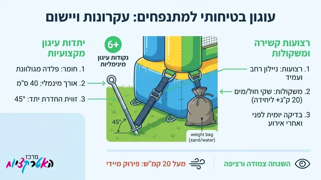 בדיקות בטיחות ועיגון תקני של מתקן מתנפח לאירוע ילדים