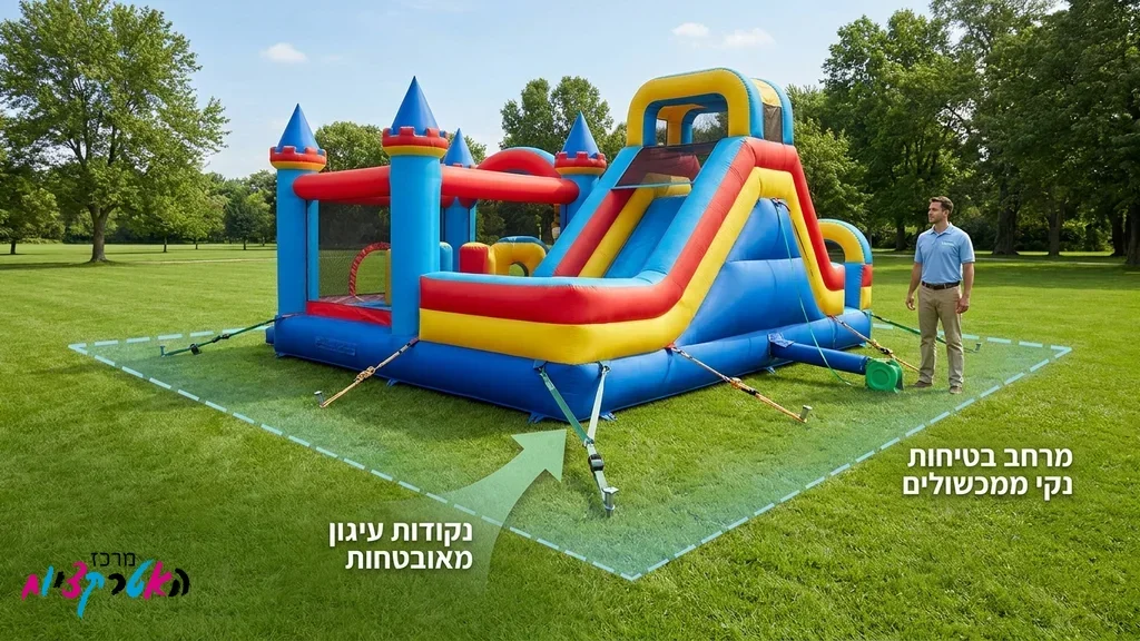 מתנפח מעוגן היטב ובטוח על מדשאה בפארק