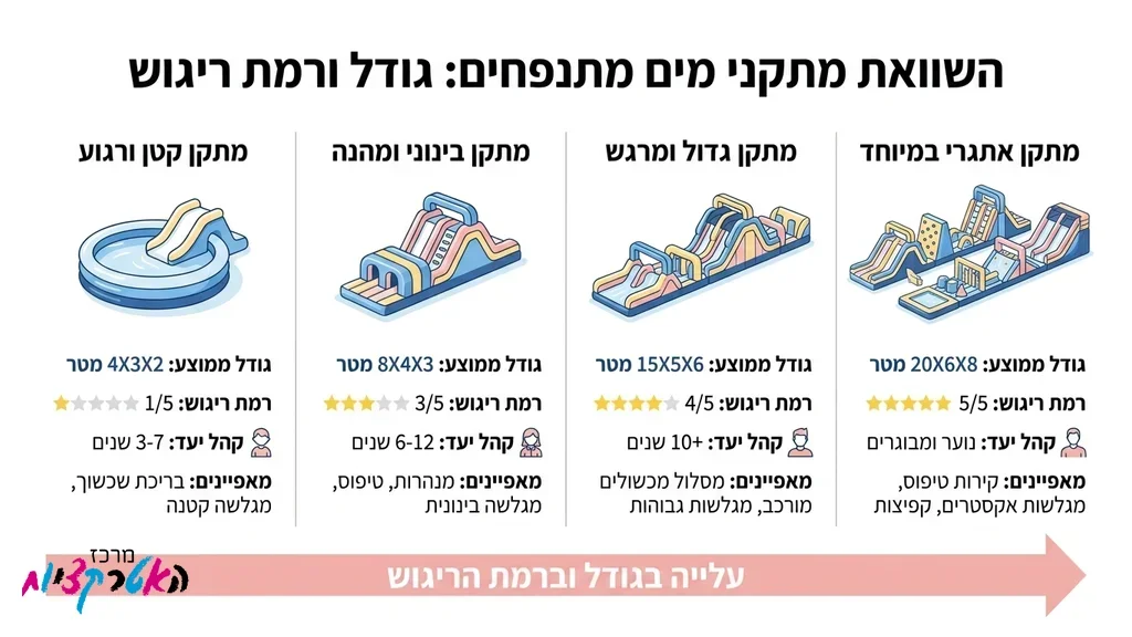 מתחם אירועים רחב עם מגוון מתנפחי מים ומסלולי מכשולים